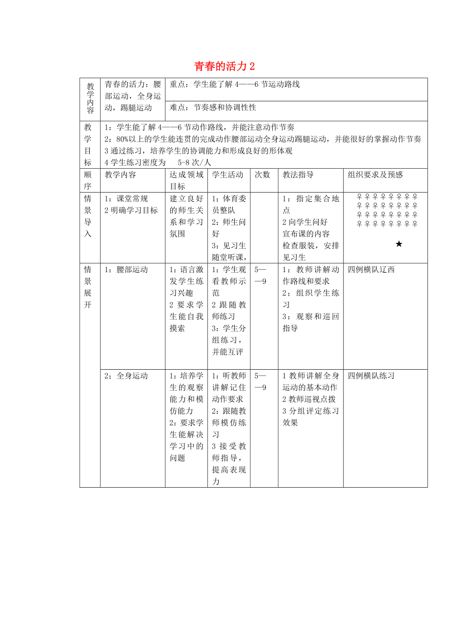 七年級體育與健康 青春的活力2教案_第1頁