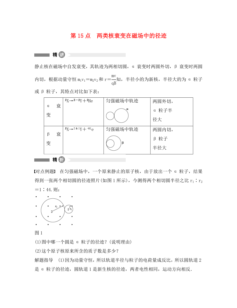 高中物理 模塊要點回眸 第15點 兩類核衰變在磁場中的徑跡素材 新人教版選修3-5（通用）_第1頁