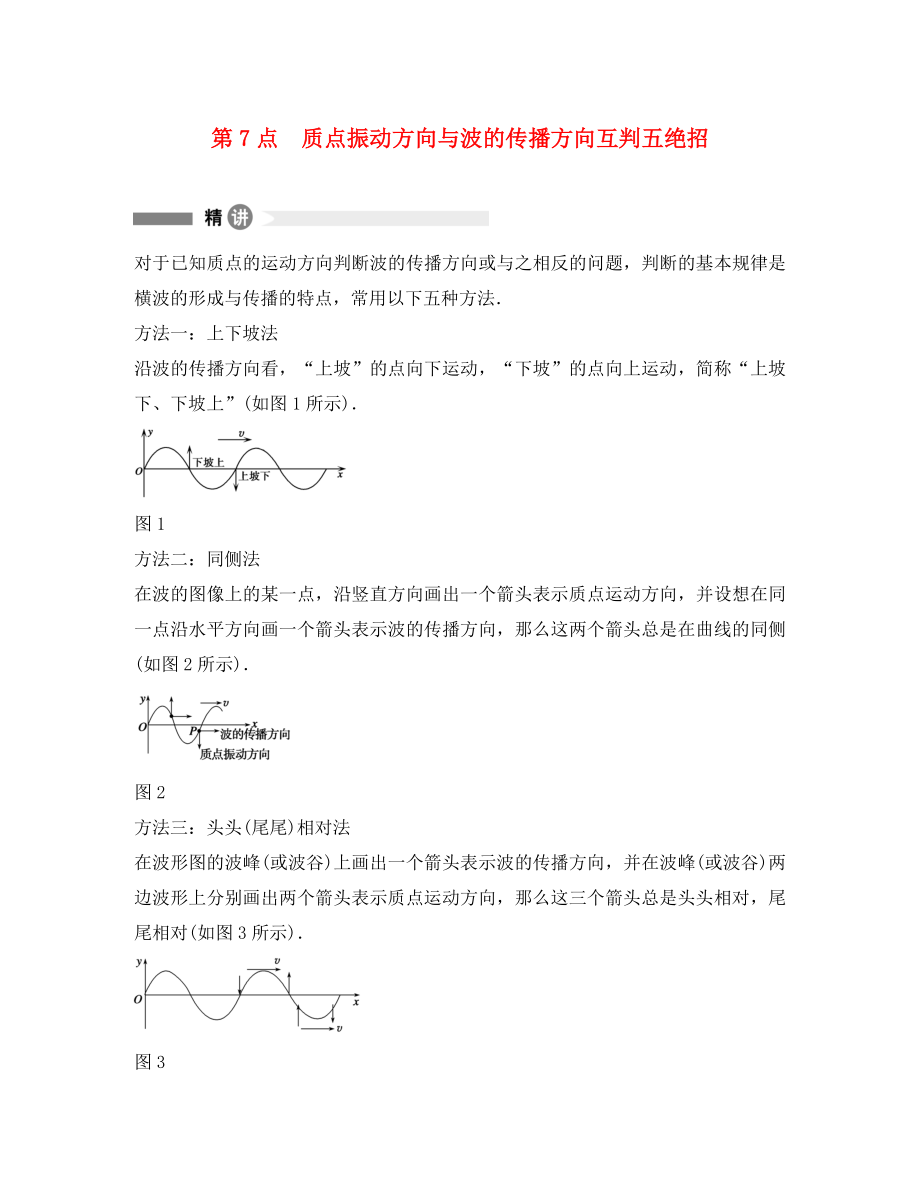 高中物理 模塊要點回眸 第7點 質(zhì)點振動方向與波的傳播方向互判五絕招素材 滬科版選修3-4（通用）_第1頁