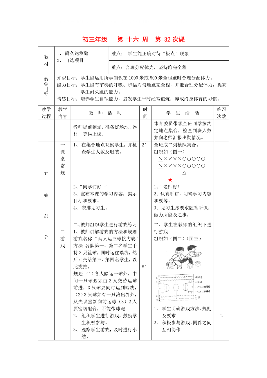 九年級體育 第16周 第32次課教案_第1頁