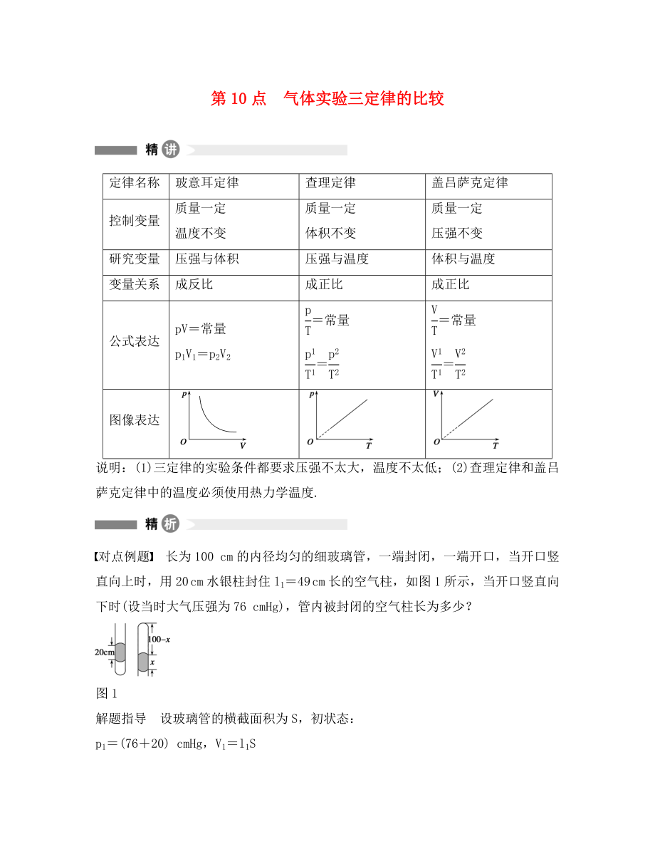 高中物理 模塊要點回眸 第10點 氣體實驗三定律的比較素材 教科版選修3-3（通用）_第1頁