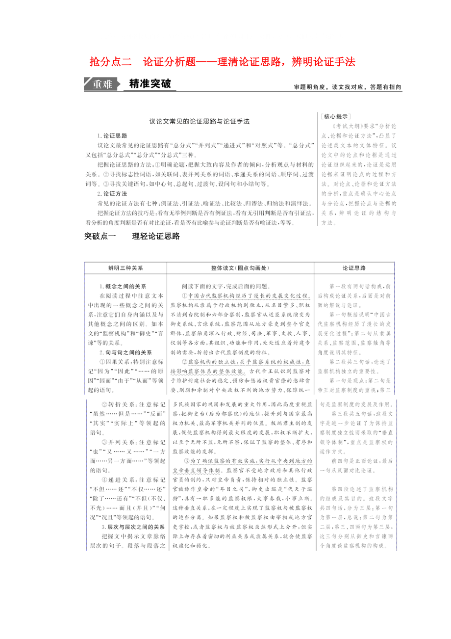 2020年高考語文高分技巧二輪復(fù)習(xí) 專題一 搶分點(diǎn)二 論證分析題講義（含解析）_第1頁