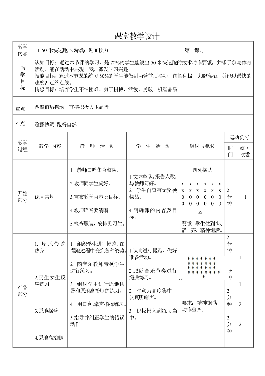 三年級上冊體育教案 50米快速跑 人教版_第1頁