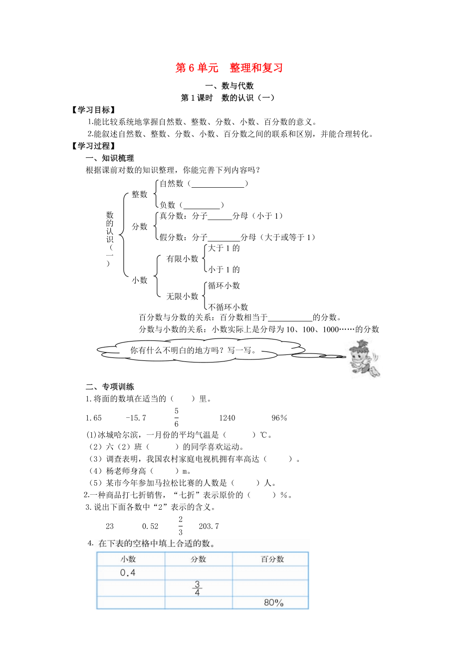 2020年春六年級(jí)數(shù)學(xué)下冊(cè) 第6單元 整理與復(fù)習(xí) 1 數(shù)與代數(shù) 第1課時(shí) 數(shù)的認(rèn)識(shí)（一）導(dǎo)學(xué)案（無(wú)答案） 新人教版_第1頁(yè)