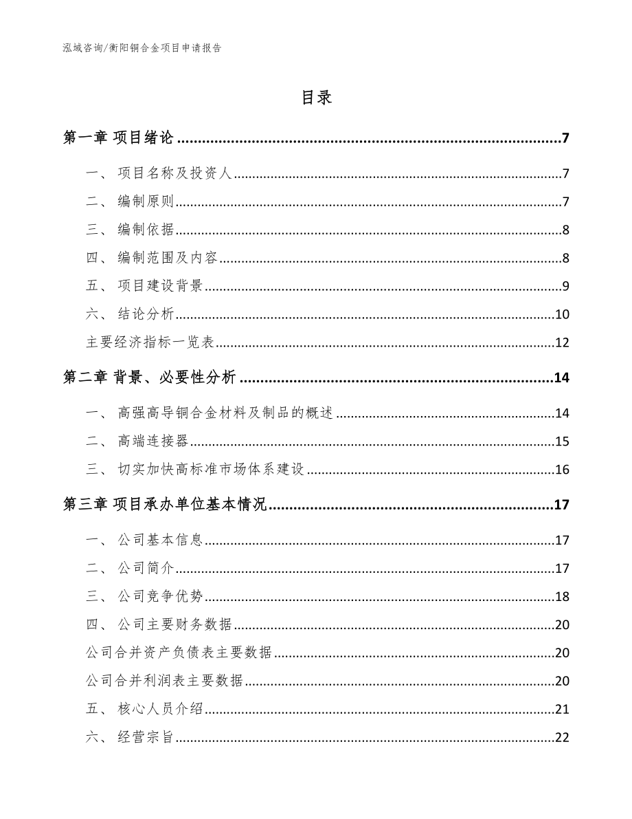 衡阳铜合金项目申请报告_范文模板_第1页