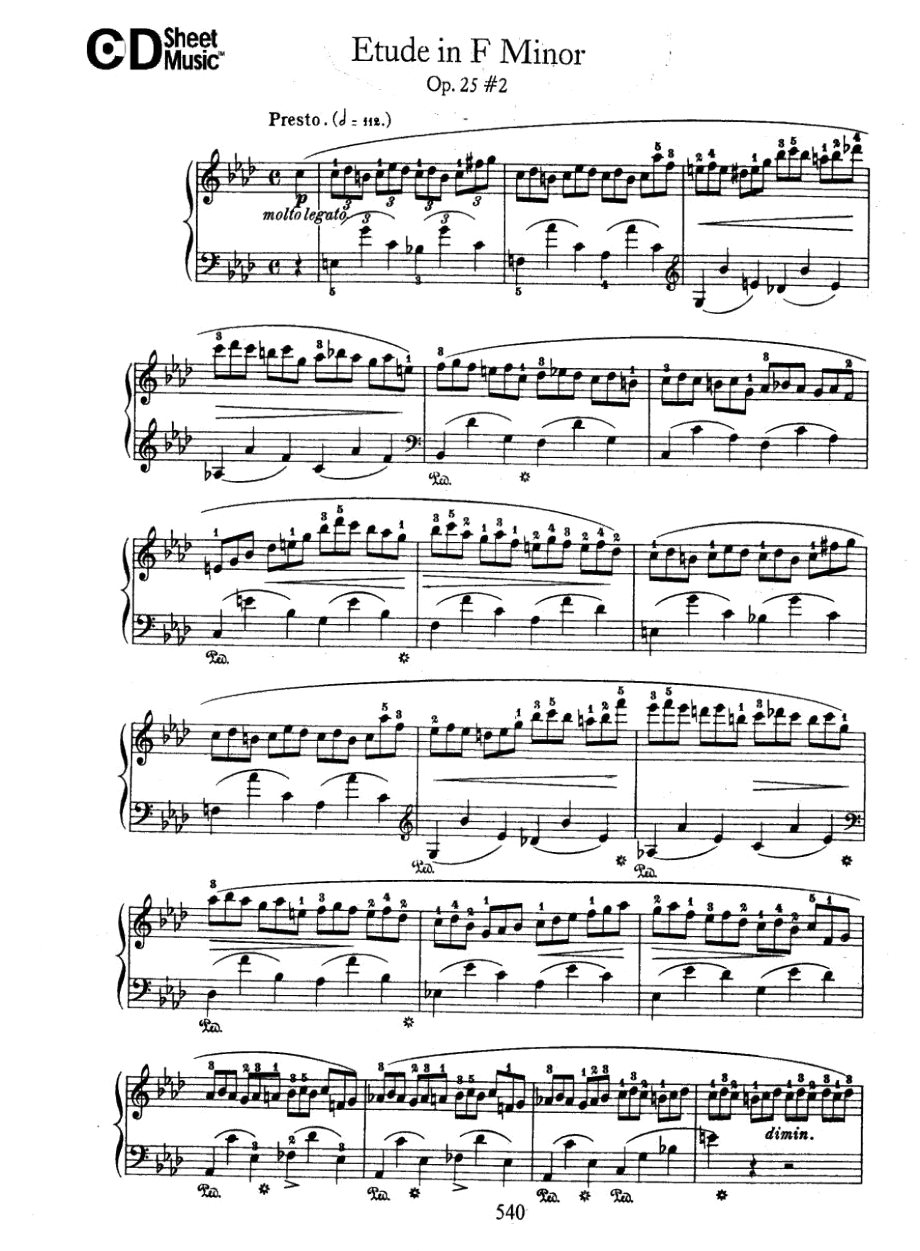肖邦24首钢琴练习曲OP25_2首原版正谱钢琴谱五线谱_第1页