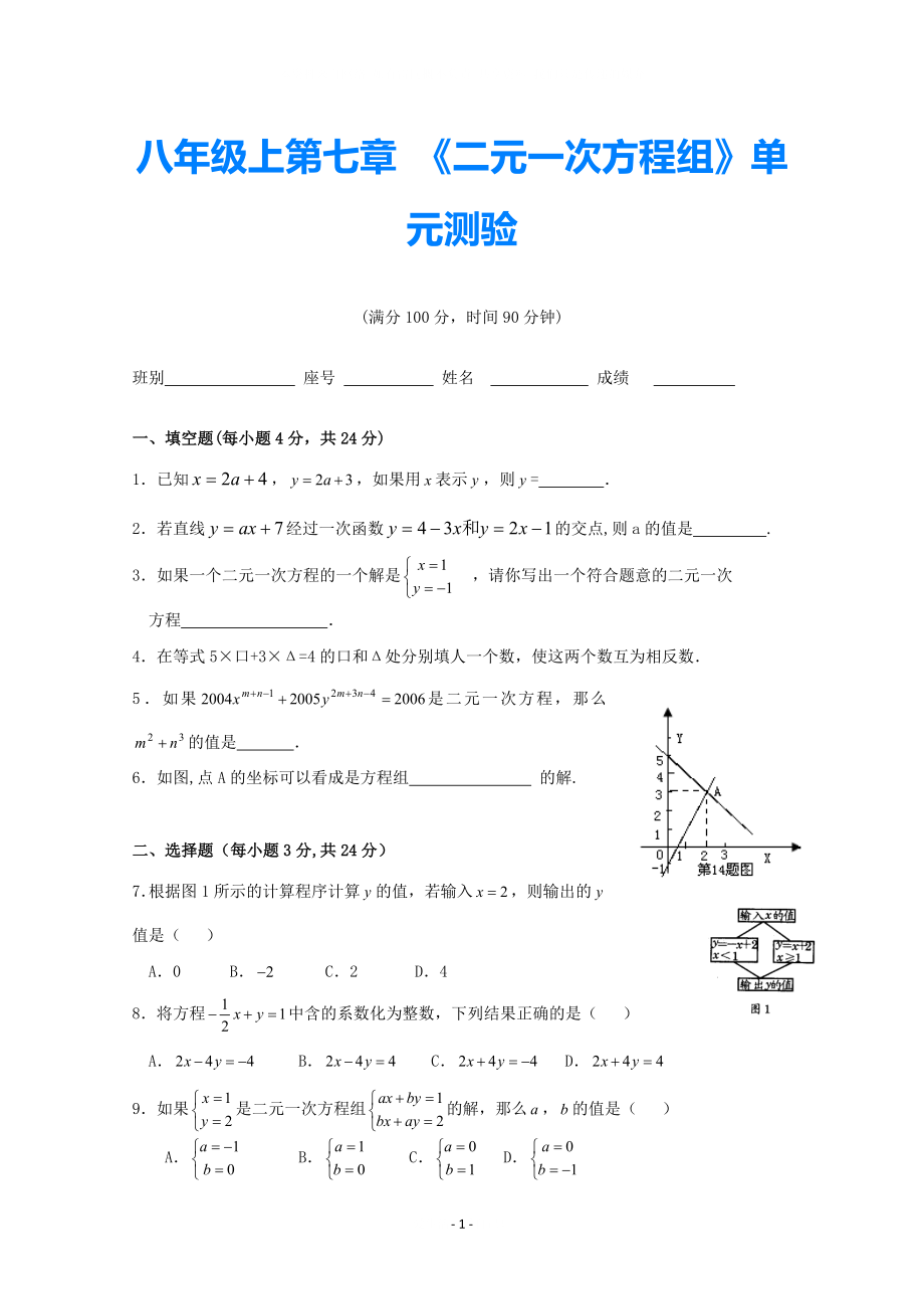 八年級(jí)數(shù)學(xué)上冊(cè) 《第七章二元一次方程組》單元測(cè)驗(yàn) 北師大版_第1頁(yè)