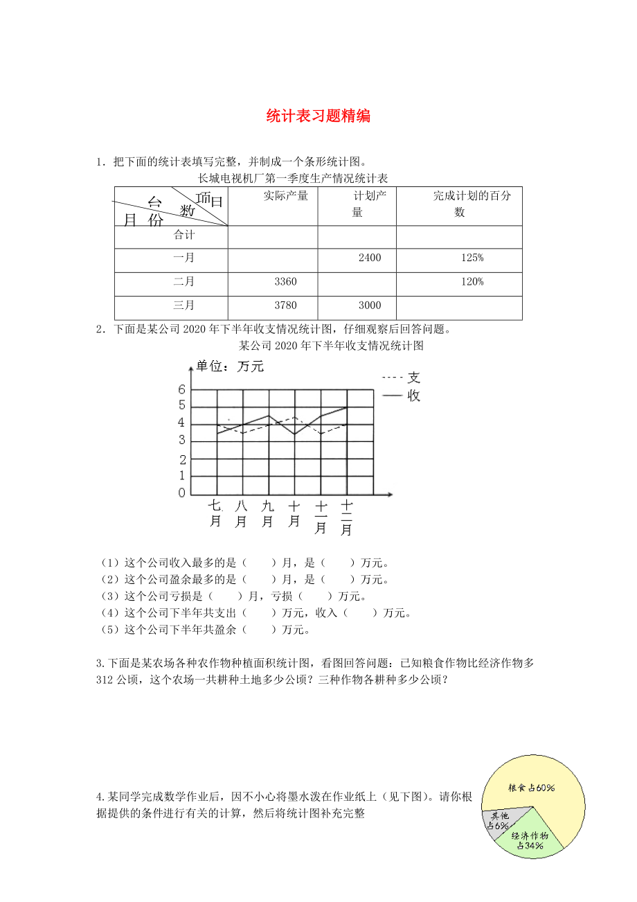 2020學年一年級數(shù)學下冊 習題精編 統(tǒng)計表（無答案） 新人教版_第1頁