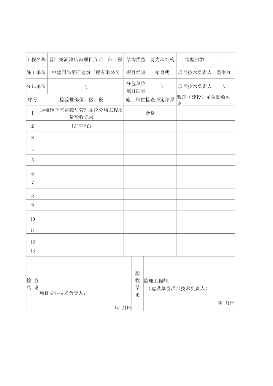 建筑工程智能化 分項工程質(zhì)量驗收記錄_第1頁