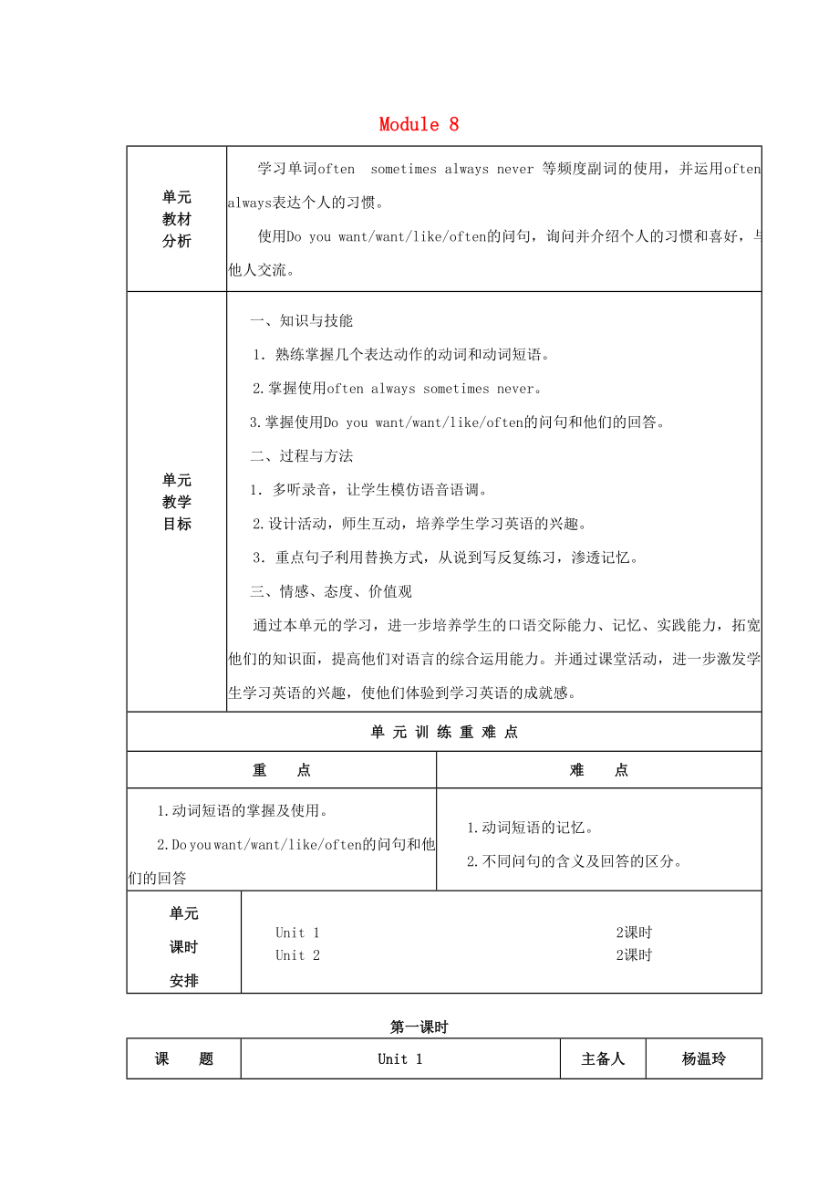 五年級英語上冊 Module 8 Unit 1 Do you often play with dolls教案 外研版（三起）（通用）_第1頁