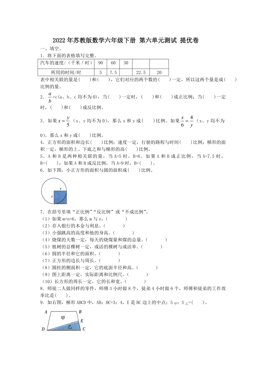 2022年蘇教版數(shù)學(xué)六年級(jí)下冊(cè) 第六單元測(cè)試 提優(yōu)卷_第1頁(yè)