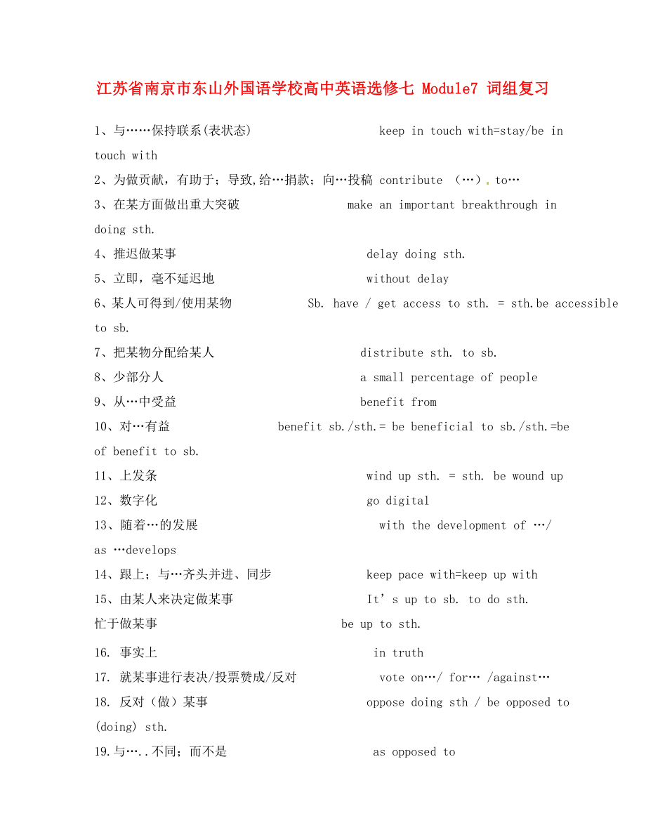 江蘇省南京市東山外國語學校高中英語 Module7 詞組復習 選修7_第1頁