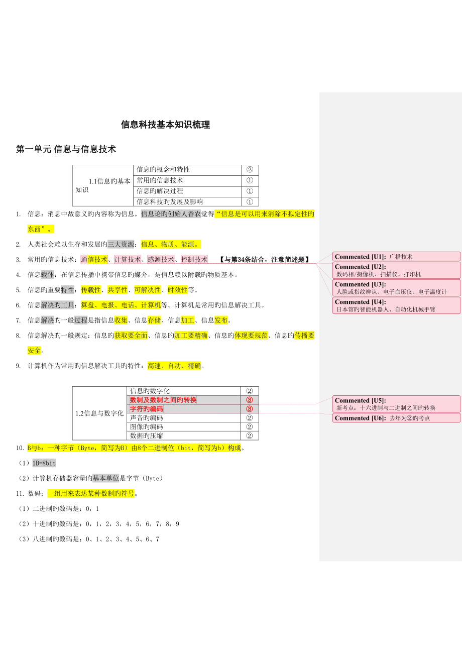 2022高中信息科技会考总复习知识点上海高一信息科技_第1页