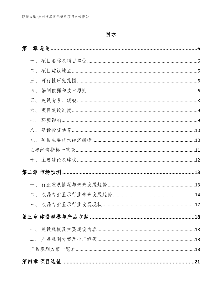 荆州液晶显示模组项目申请报告范文模板_第1页