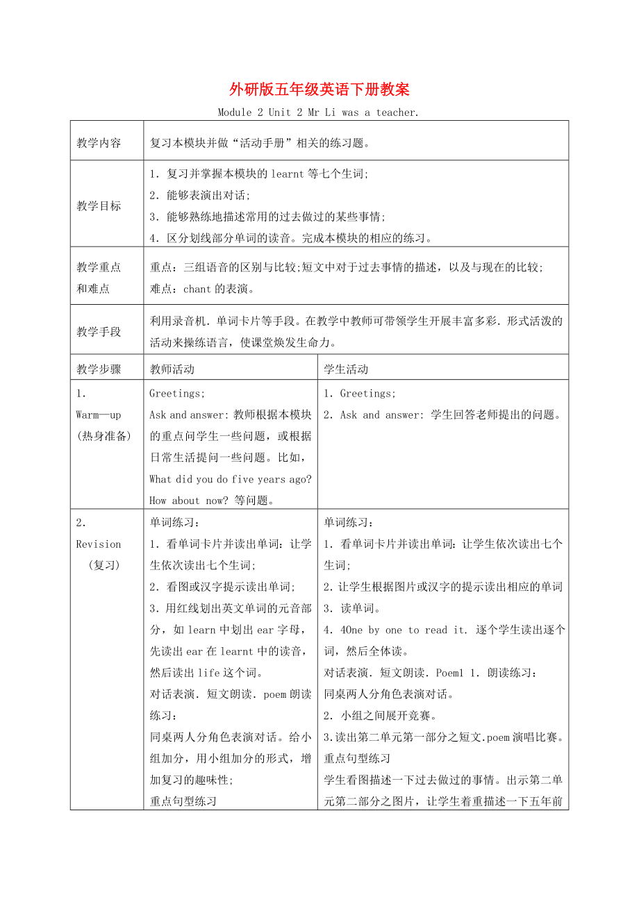 五年級(jí)英語(yǔ)下冊(cè) Module 2 Unit 2(8)教案 外研版_第1頁(yè)