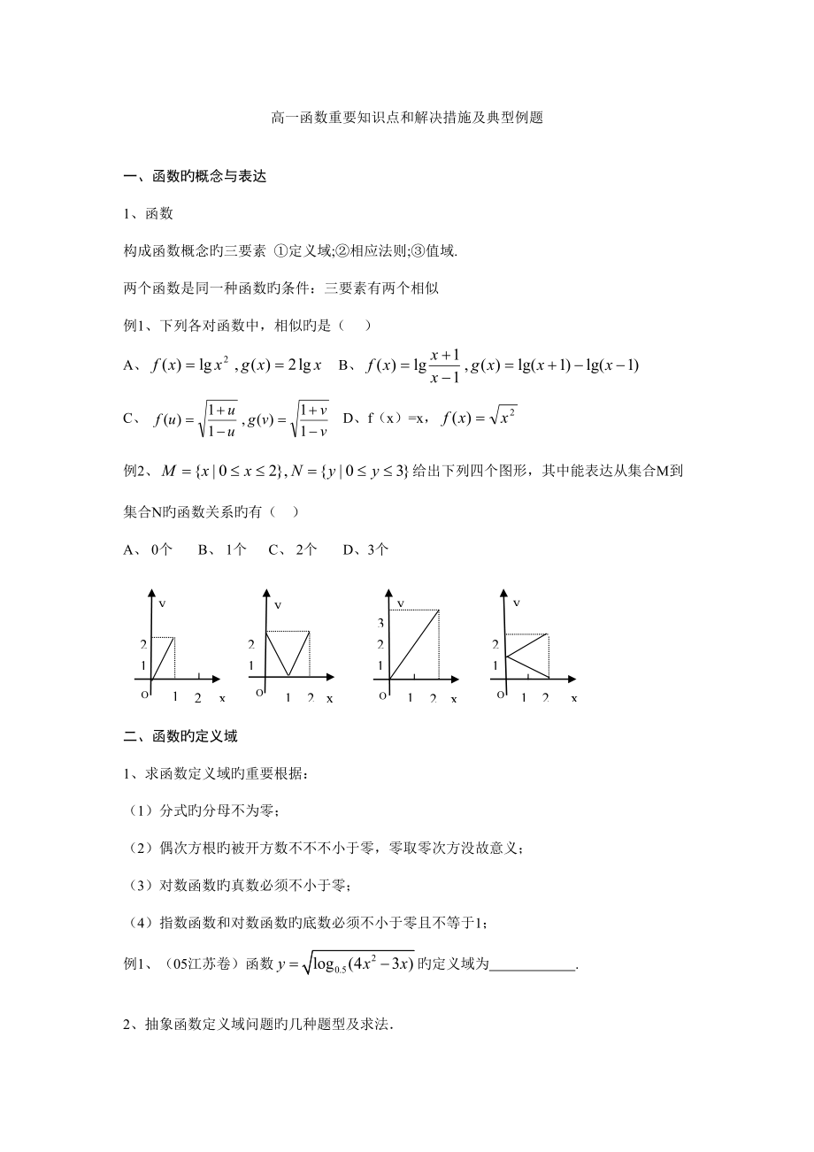 2022高一函数主要知识点和解决方法及典型例题_第1页