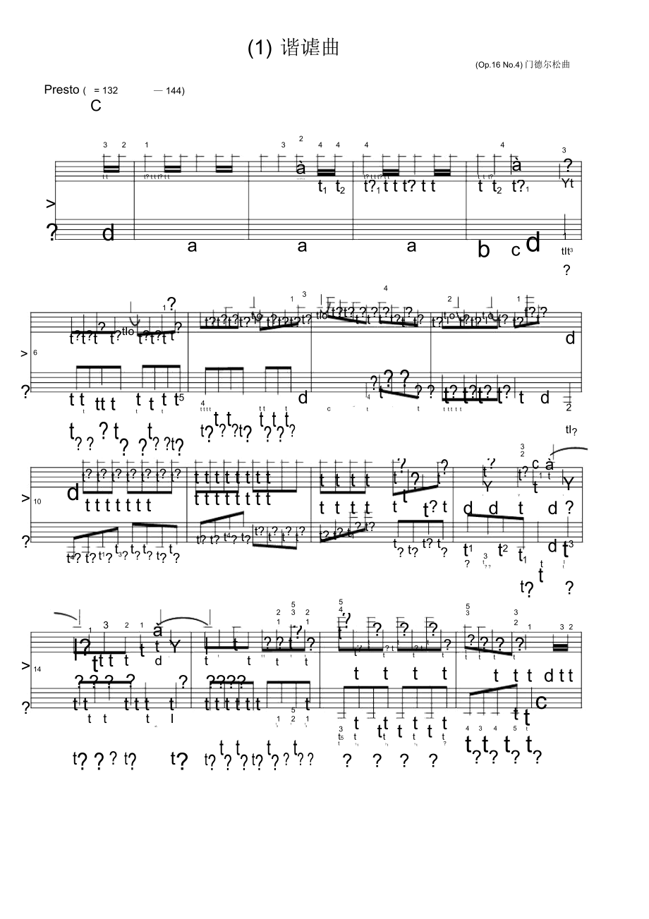 谐谑曲(Op.16No.4)门德尔松原版五线谱钢琴谱正谱乐谱_第1页