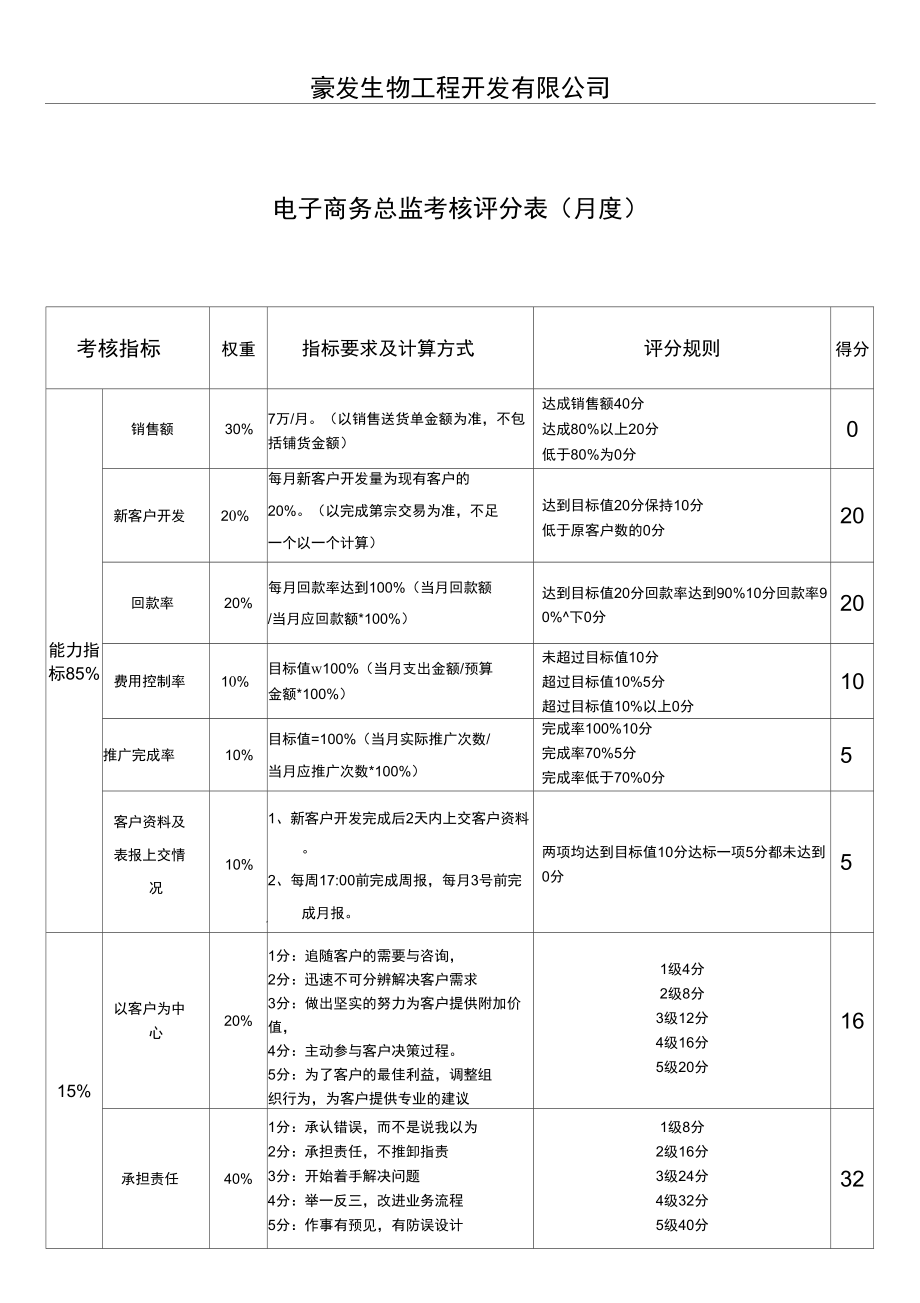 电子商务总监绩效考核表_第1页