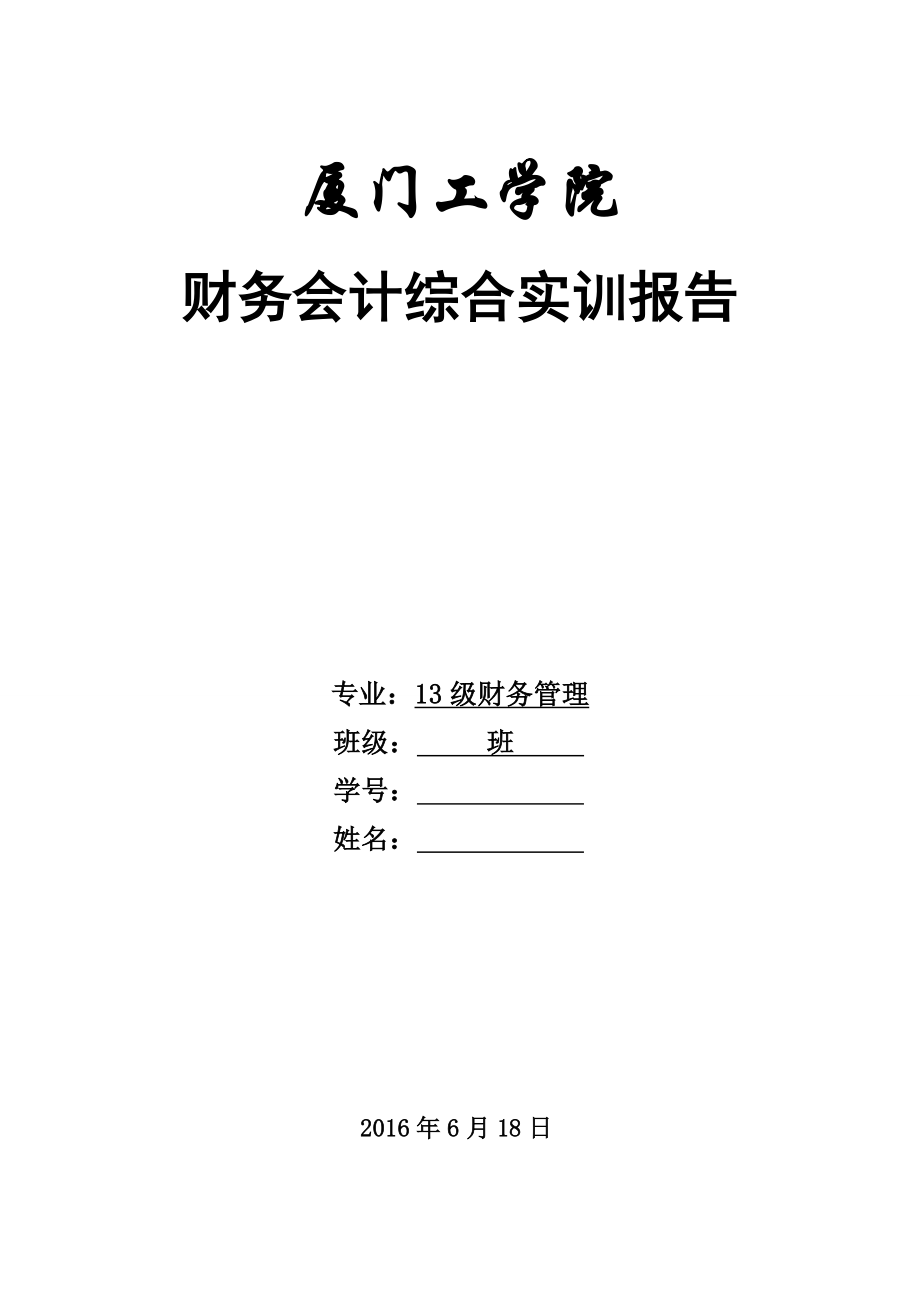 会计手工综合模拟实训实习报告模板(空白版)_第1页