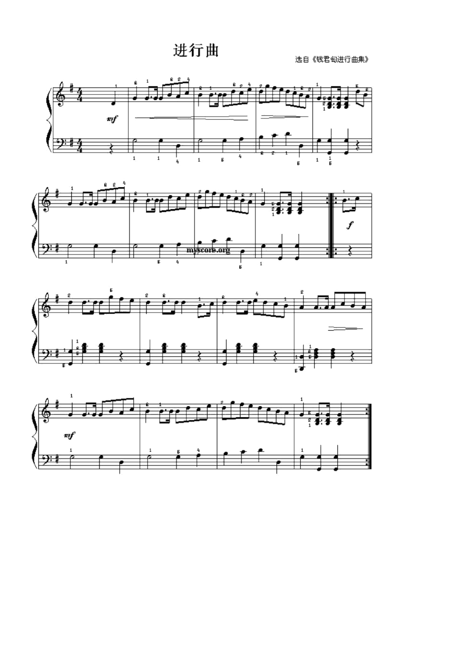 进行曲(钱君陶版[儿童钢琴小曲])正谱钢琴谱五线谱乐谱pdf