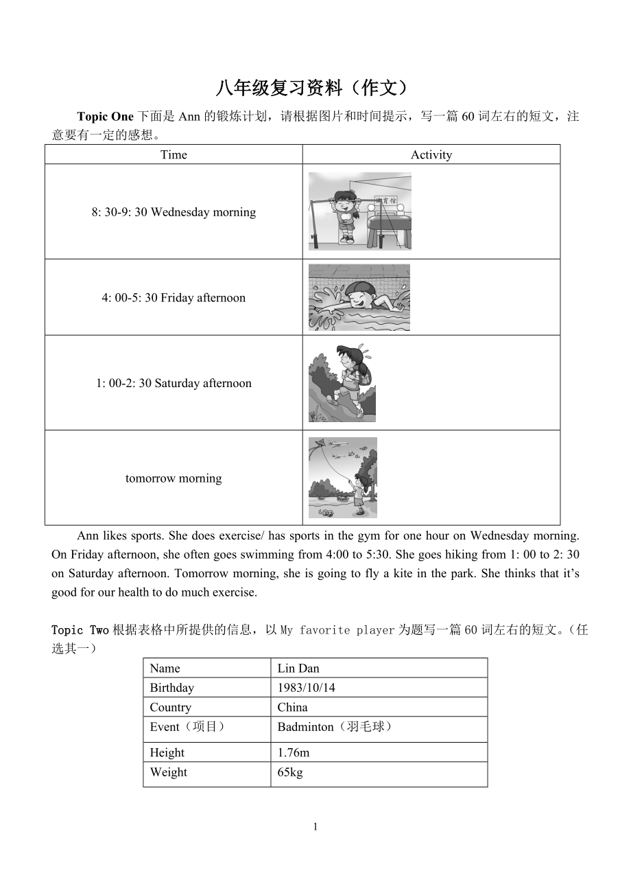 仁愛(ài)英語(yǔ)八年級(jí)上冊(cè)作文歸納.doc_第1頁(yè)