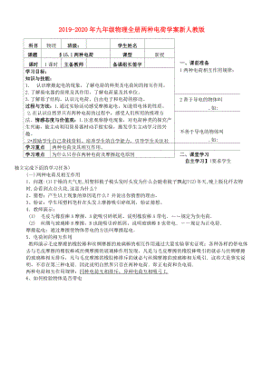 2019-2020年九年級(jí)物理全冊(cè) 兩種電荷學(xué)案 新人教版