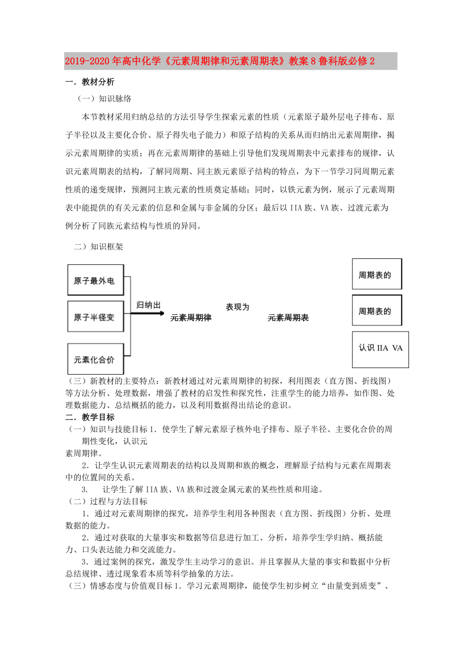 2019-2020年高中化学《元素周期律和元素周期表》教案8 鲁科版必修2_第1页