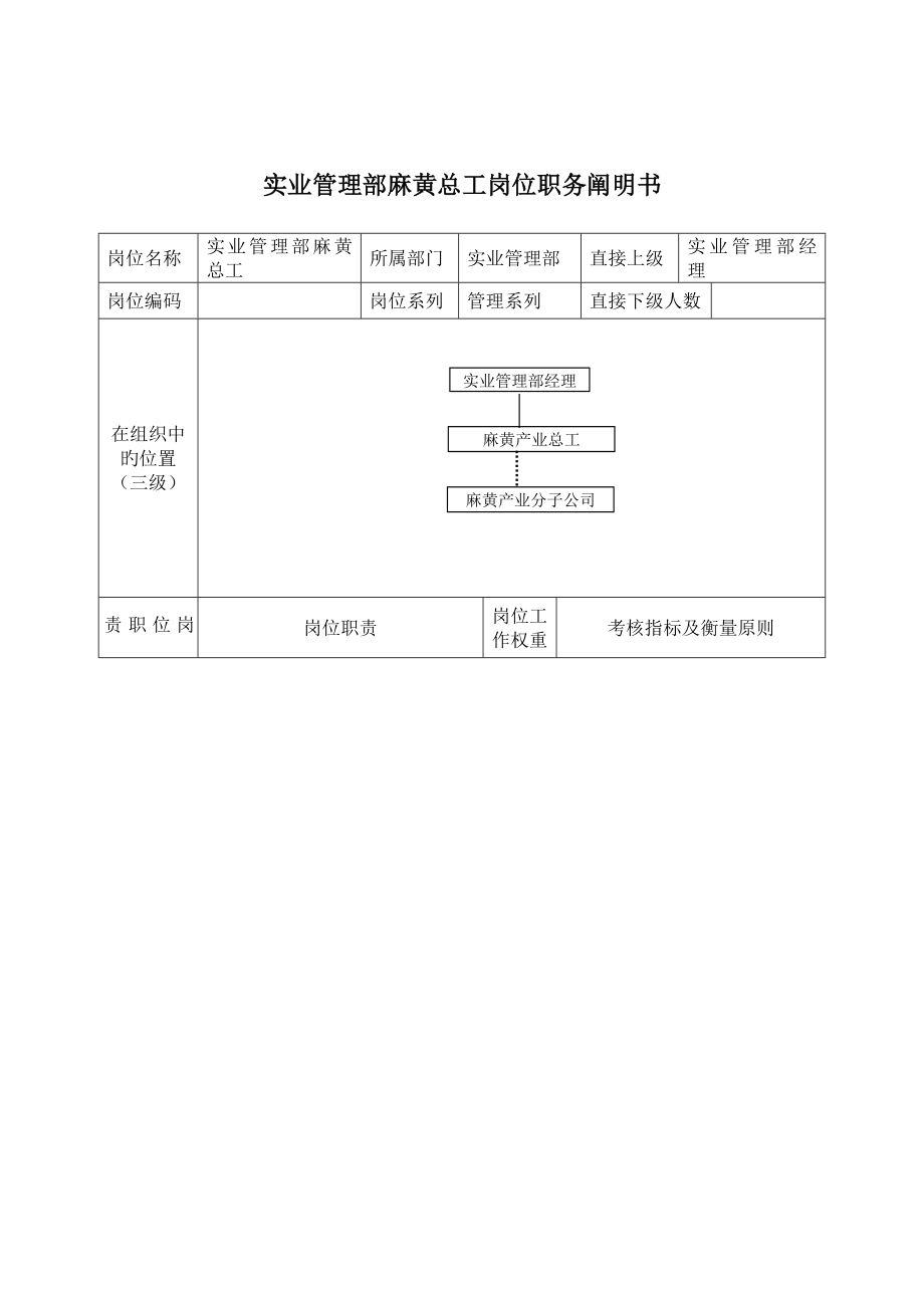 实业管理部麻黄总工岗位职务专项说明书_第1页