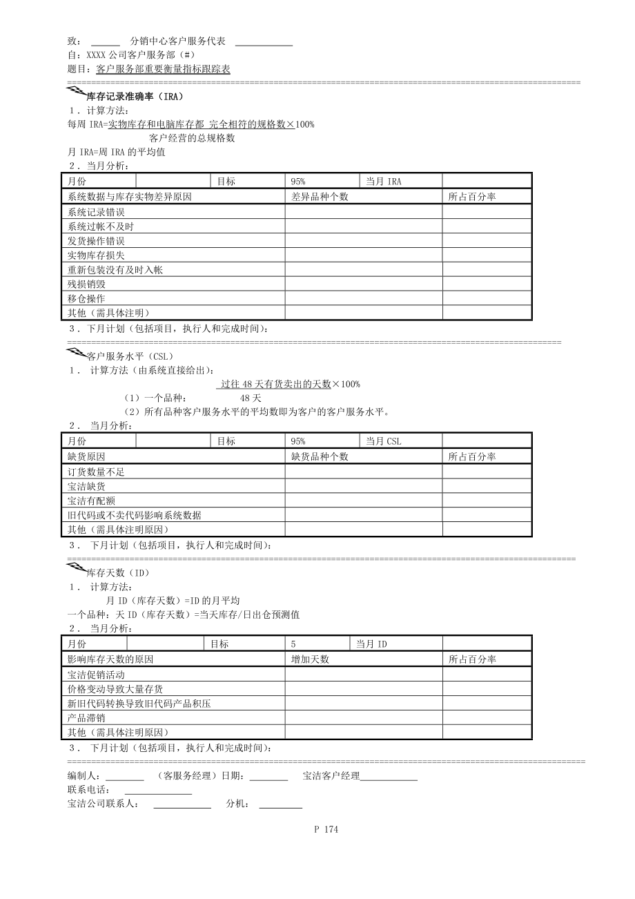 客戶服務(wù)部重要衡量指標(biāo)記錄表_第1頁(yè)