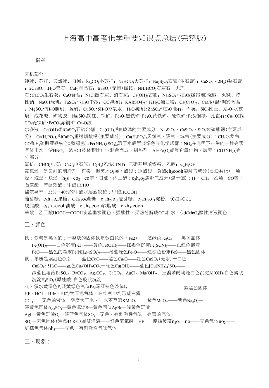 上海高中高考化学重要知识点总结_第1页