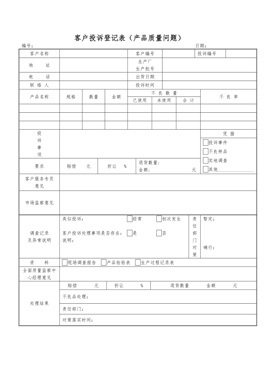 客户投诉登记表模板_第1页