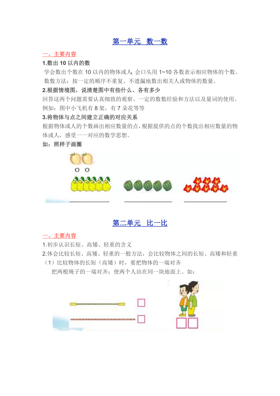 一年级上学期数学知识点汇总_第1页