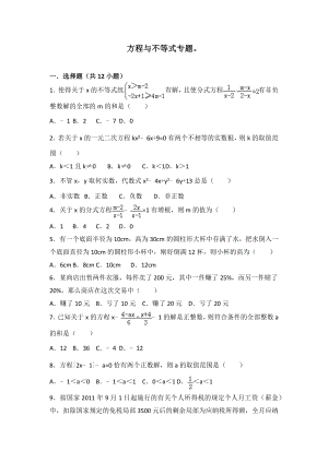 中考復(fù)習(xí) 方程與不等式專題含答案詳解