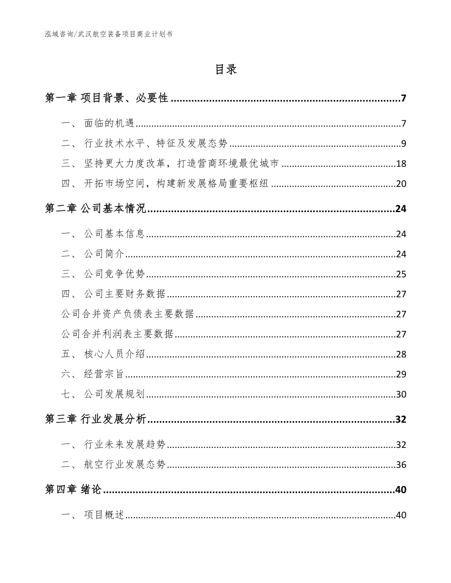 武汉航空装备项目商业计划书范文_第1页