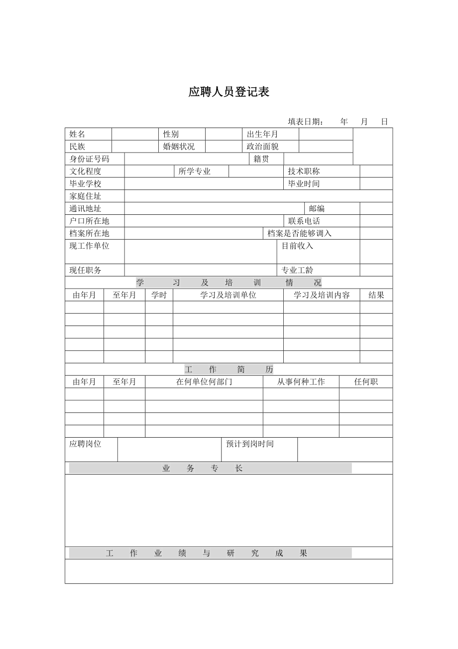 公司应聘人员资料登记表_第1页