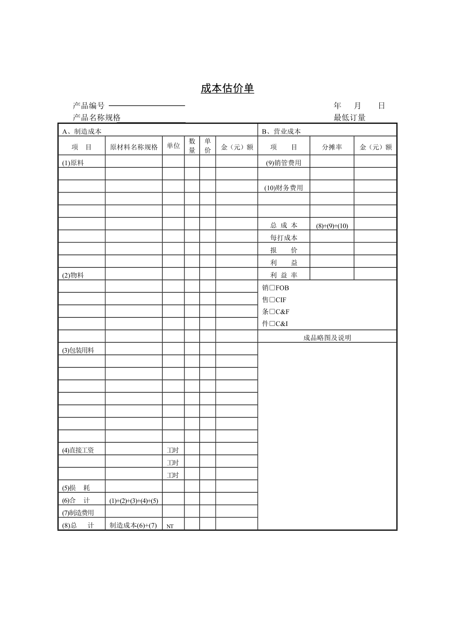 工廠成本估價單_第1頁