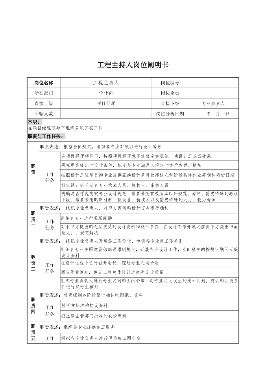 设计行业设计部关键工程主持人岗位专项说明书_第1页