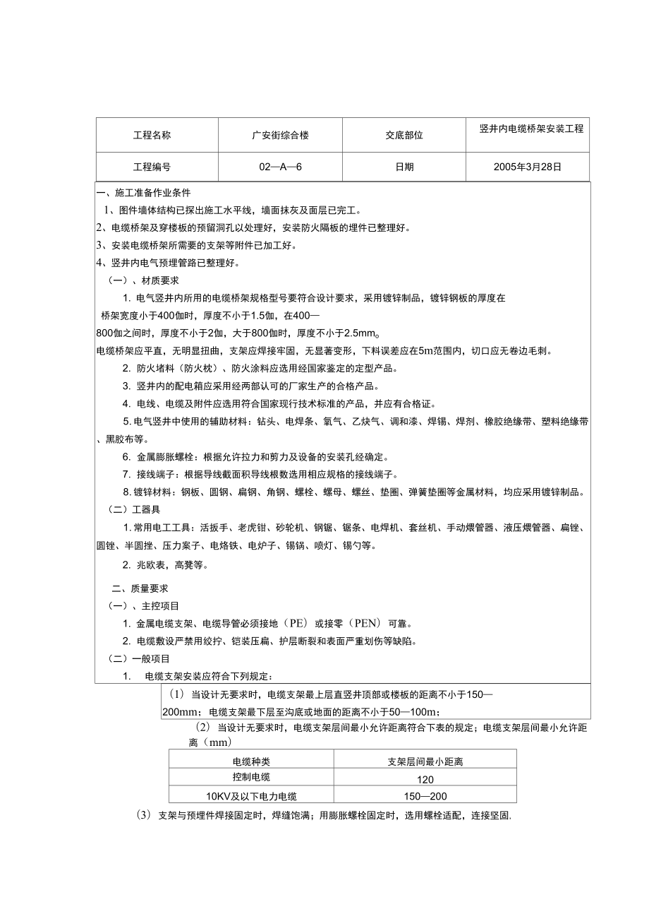 竖井内电缆桥架技术交底_第1页