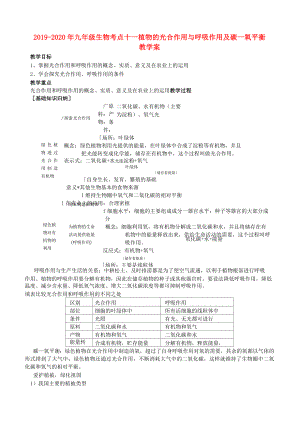 2019-2020年九年級生物 考點十一 植物的光合作用與呼吸作用及碳-氧平衡教學(xué)案