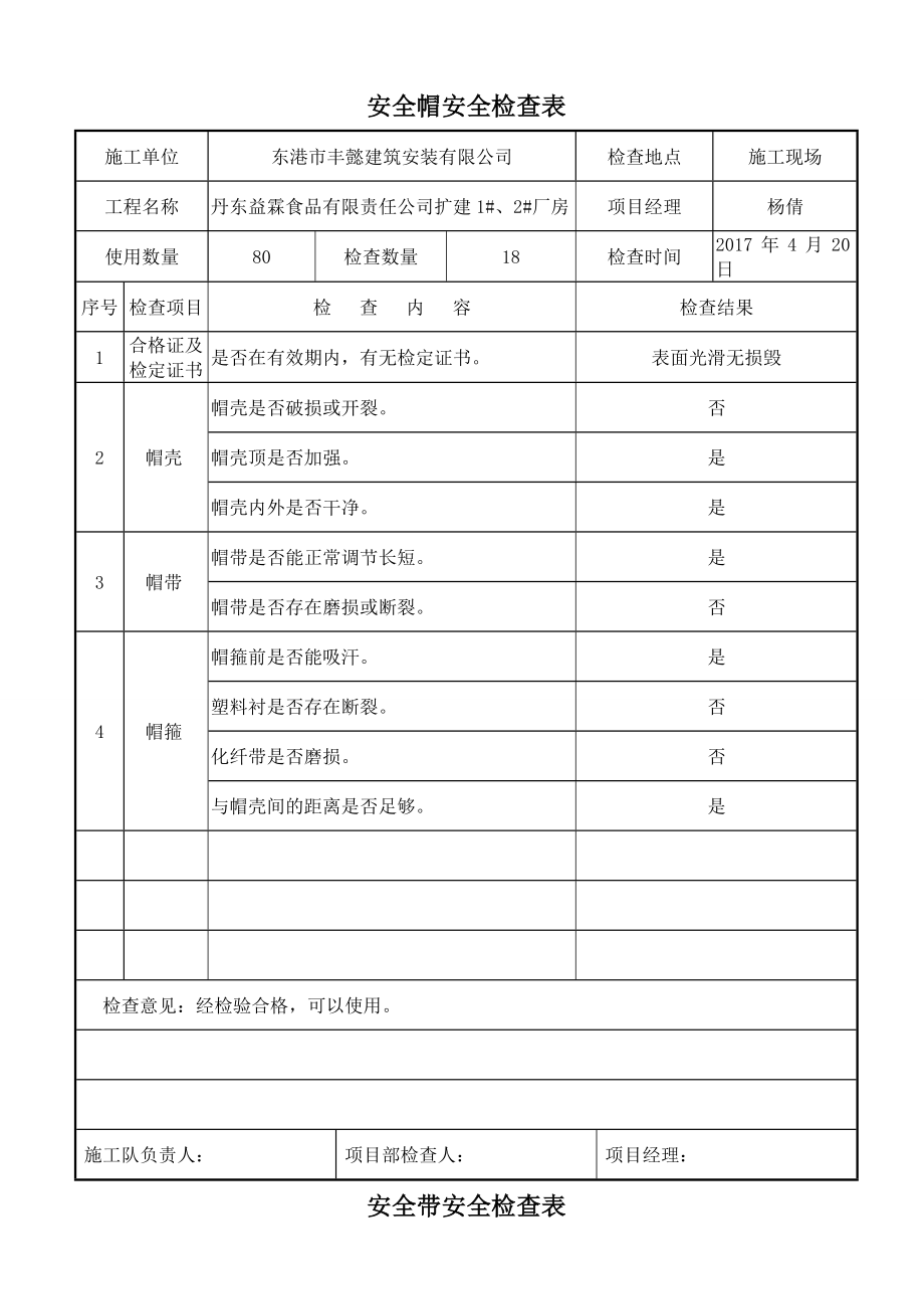 項目施工機械安全用具安全檢查表_第1頁