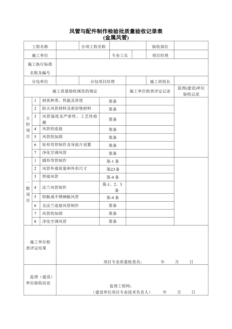 通风及空调工程检验批质量验收记录表_第1页