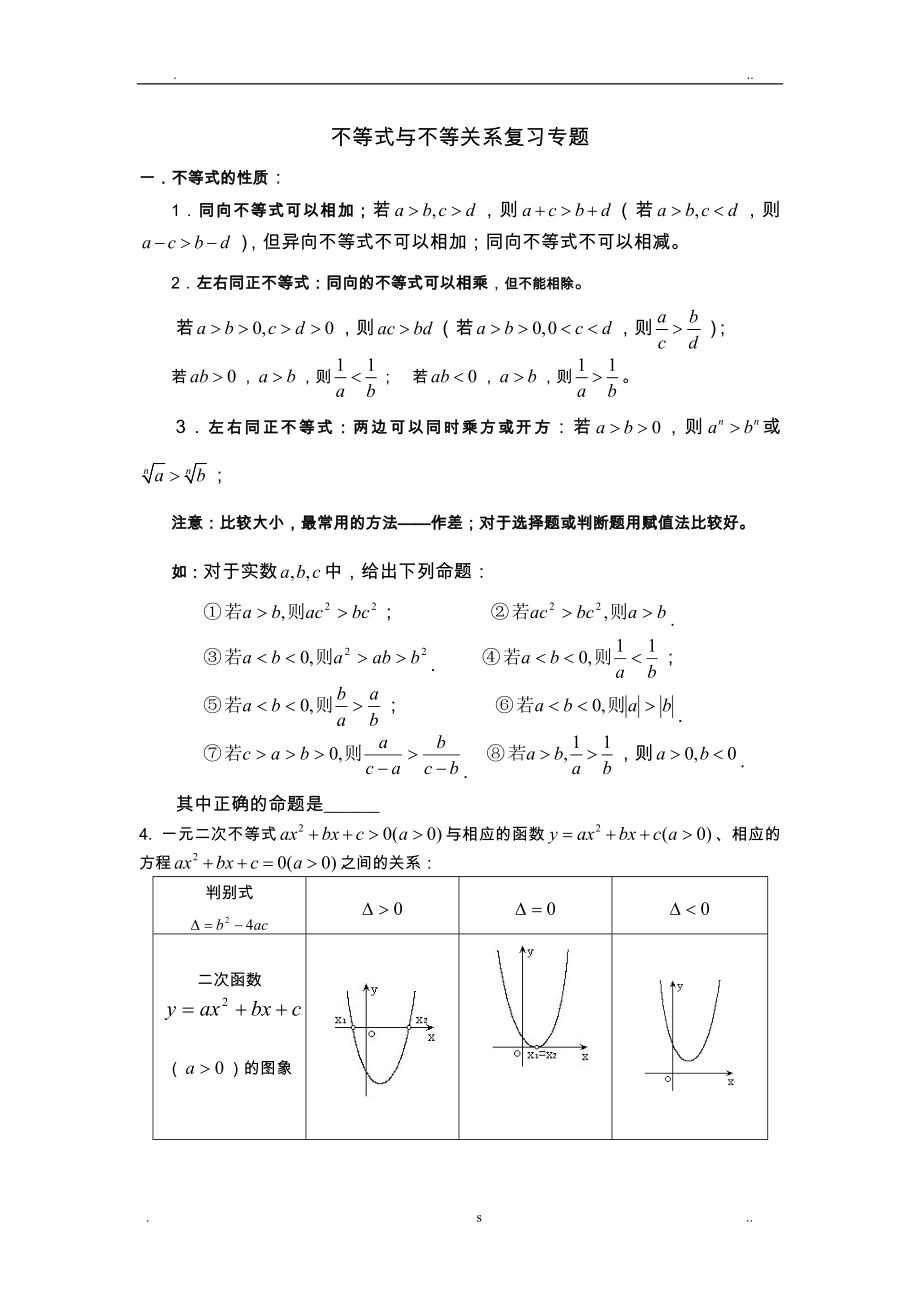 不等式与不等关系复习专题_第1页