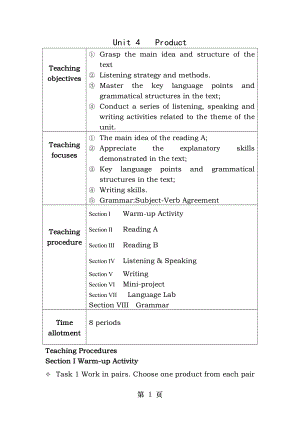 新職業(yè)英語(yǔ) 職業(yè)綜合英語(yǔ) UnitProduct 電子教案