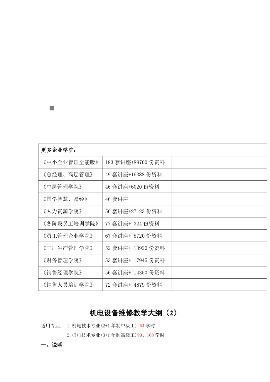 机电设备维修教学纲要_第1页