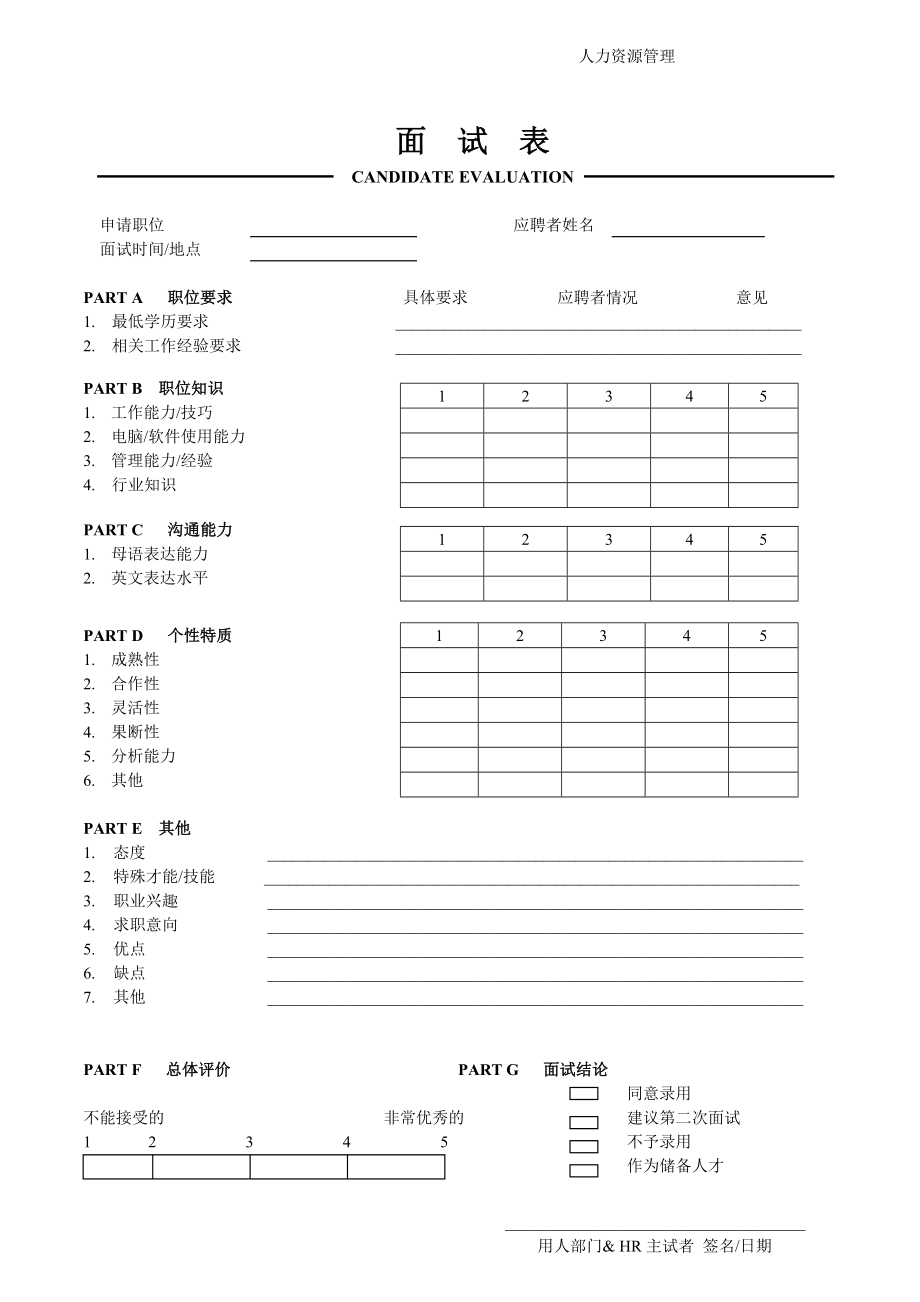 某公司員工面試評(píng)價(jià)表_第1頁(yè)