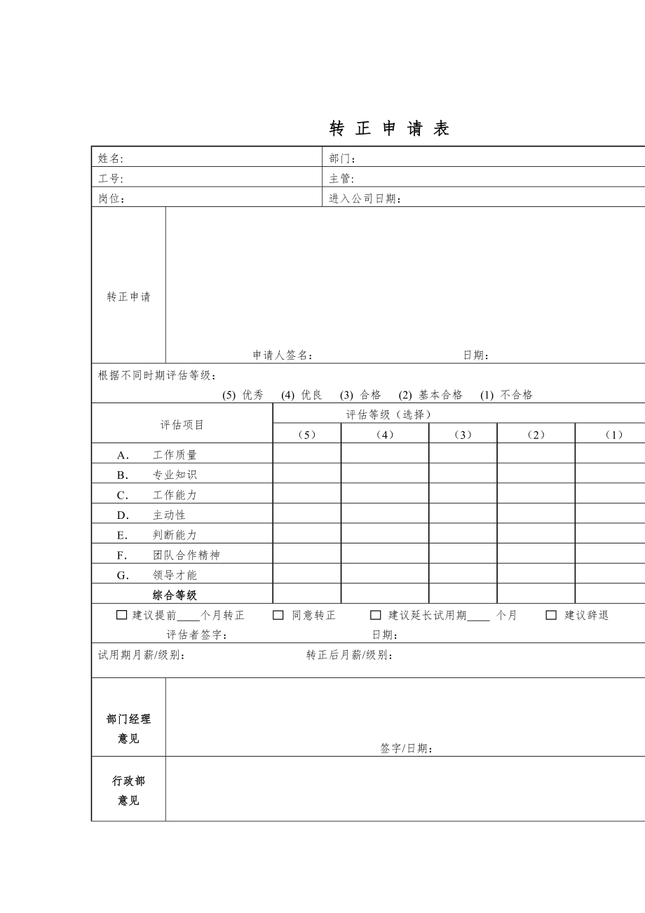 部门职员转正申请表_第1页