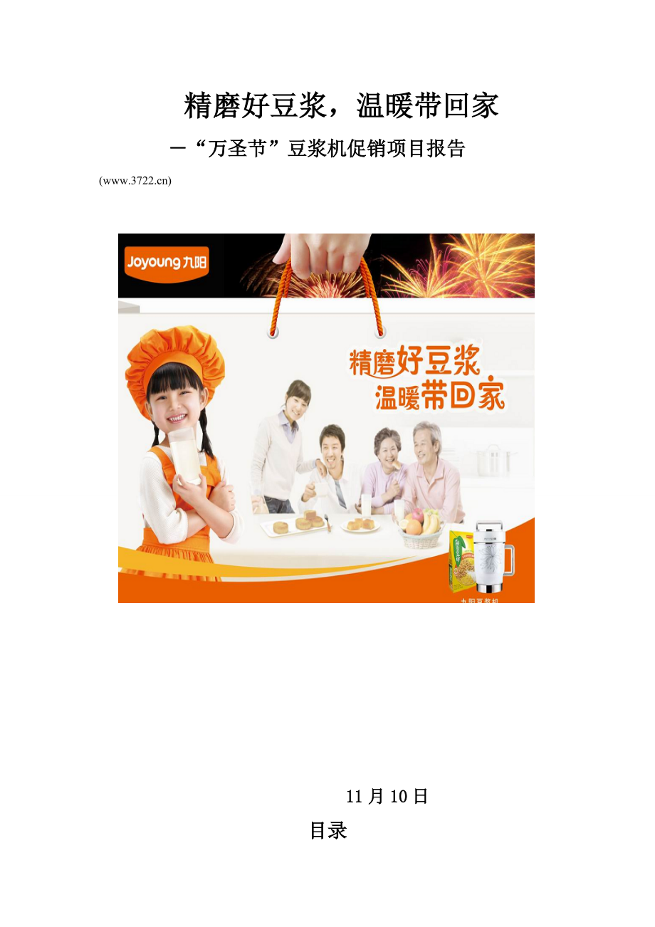九阳豆浆机饮食电器公司节日促销专项项目报告_第1页