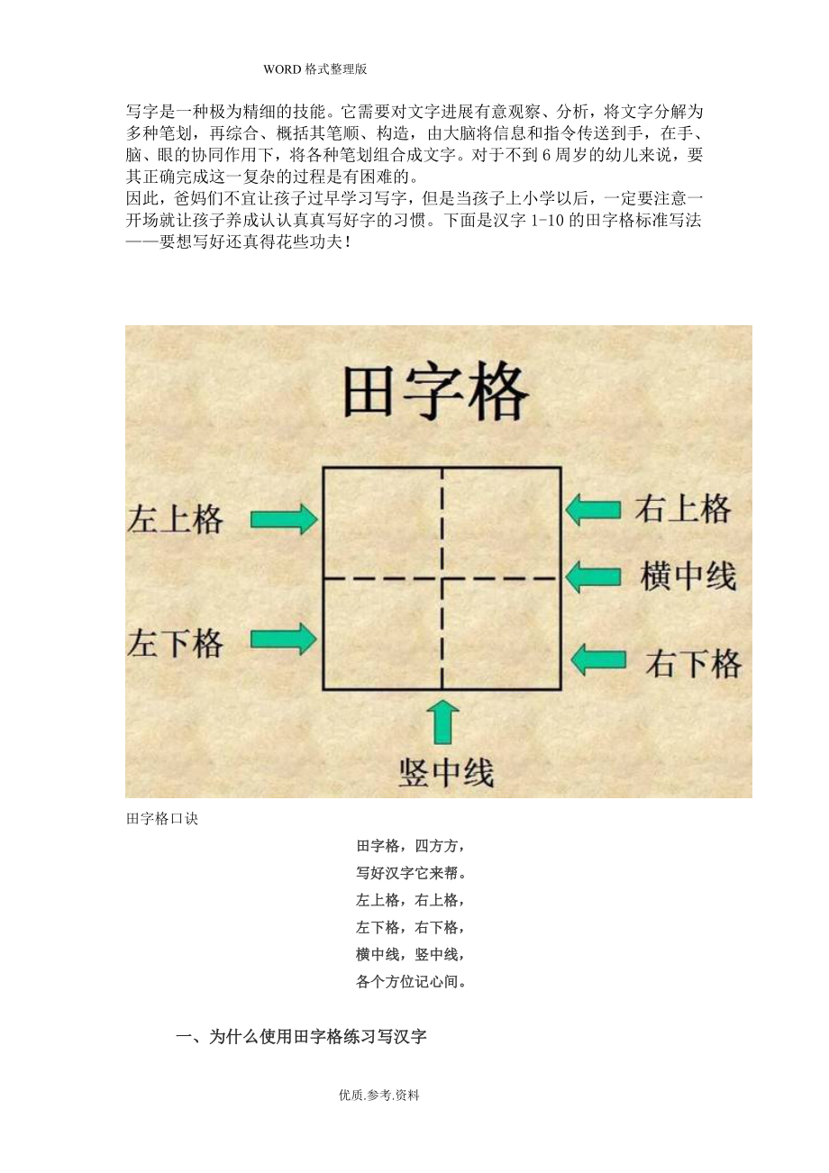 田字格里写数字及汉字规范格式