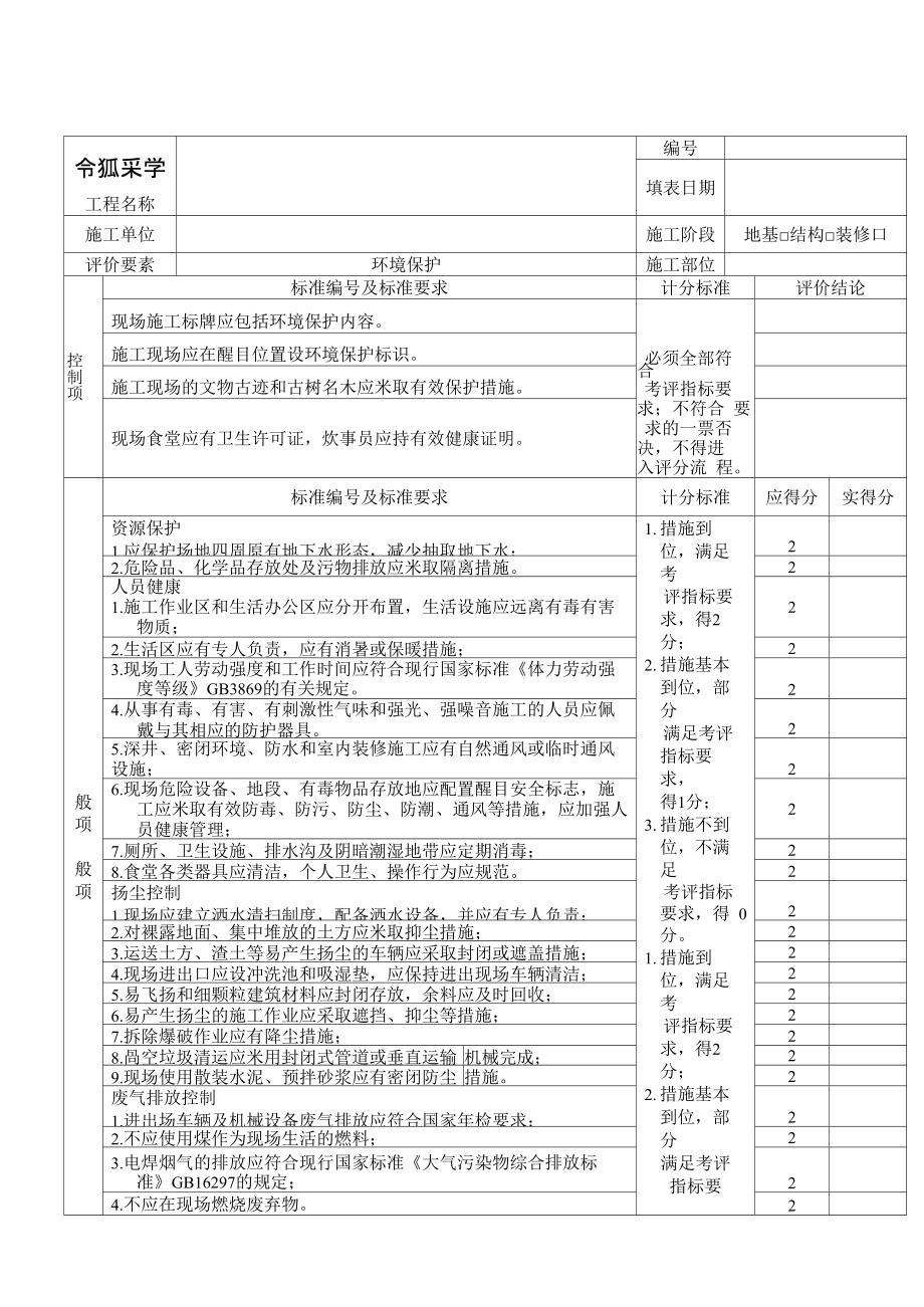 绿色施工要素评价表_第1页