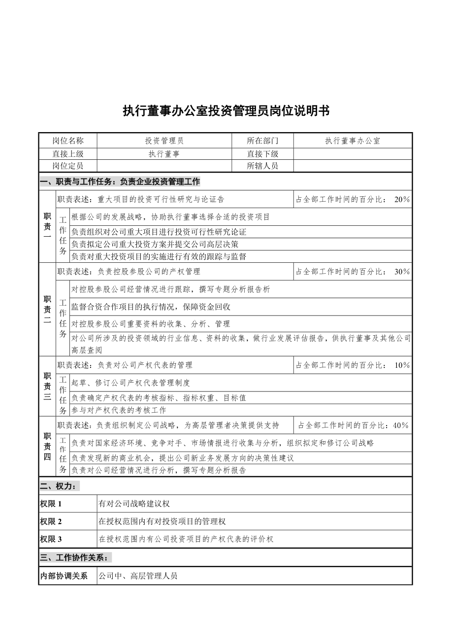 执行董事办公室投资管理员职务说明_第1页